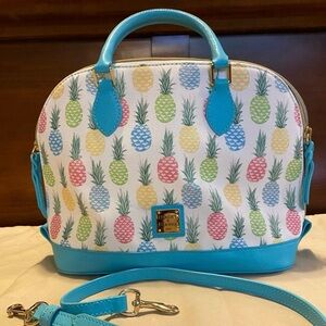 Dooney & Bourke White and Blue Satchel with Pineapple Print